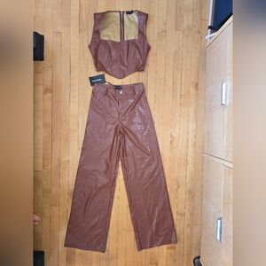 PrettyLittleThing Brown Women's Pants & Corset Top Set